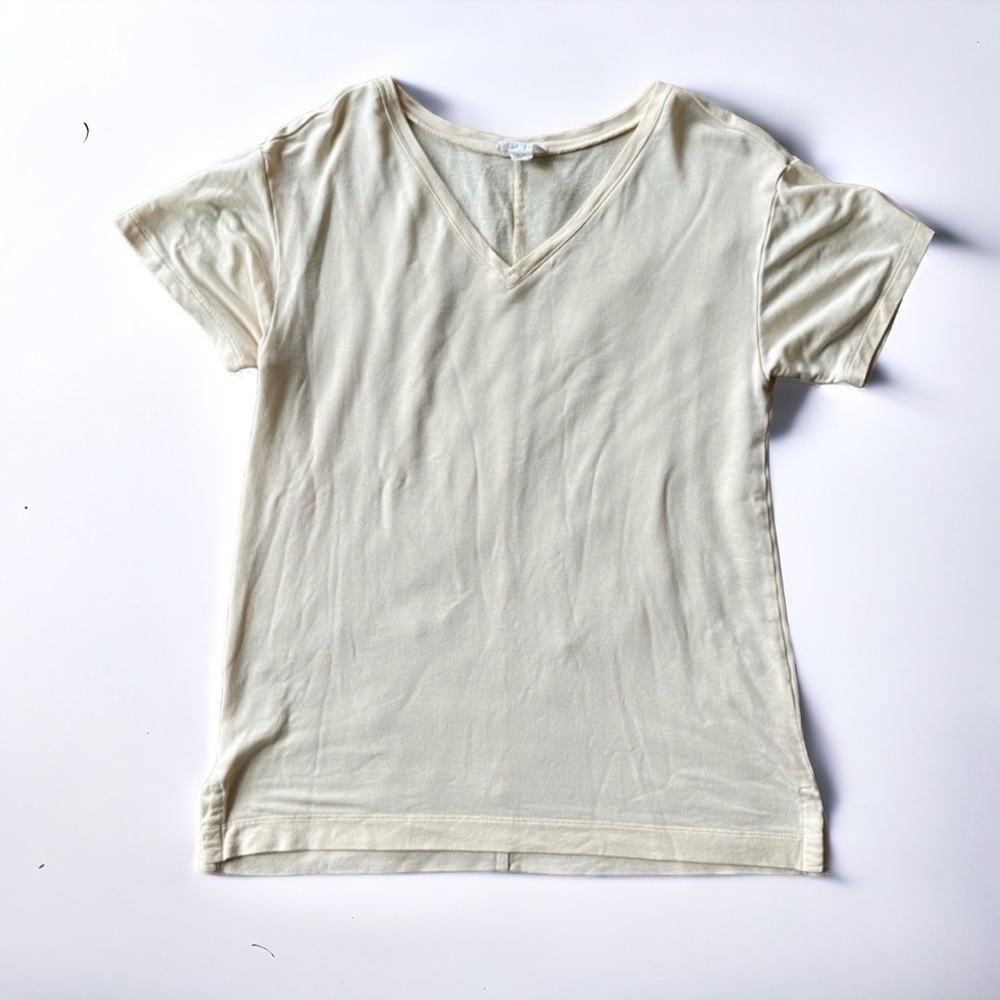 LOFT Lounge cream colored v neck short sleeve tee size XS